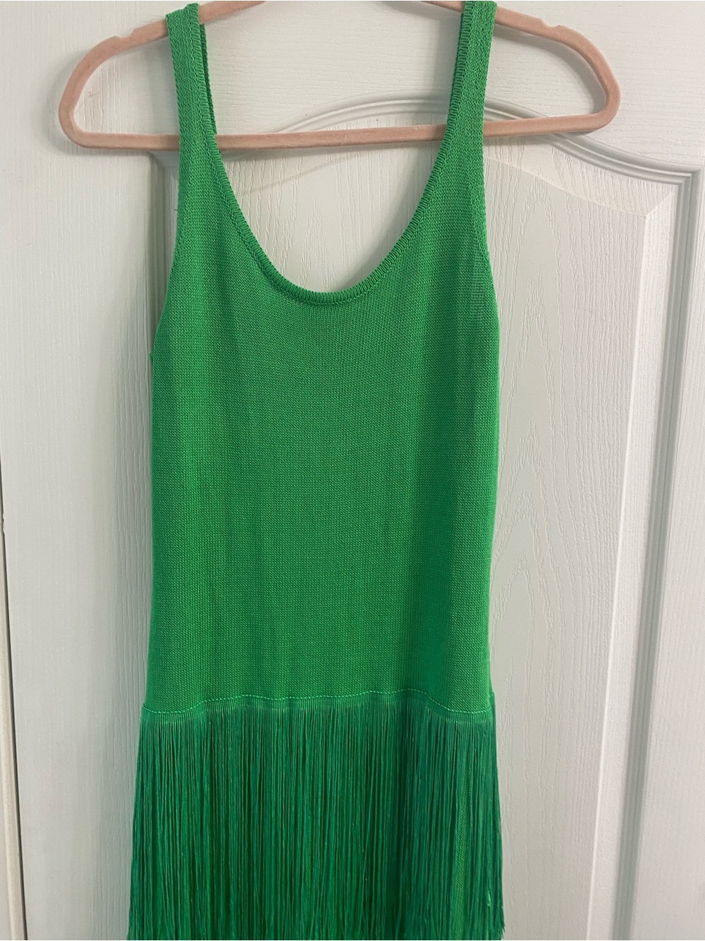 Vici Sunset Spritz Great Gatsby Tiered Fringe Maxi Vibrant Green Knit Dress M - Picture 4 of 15